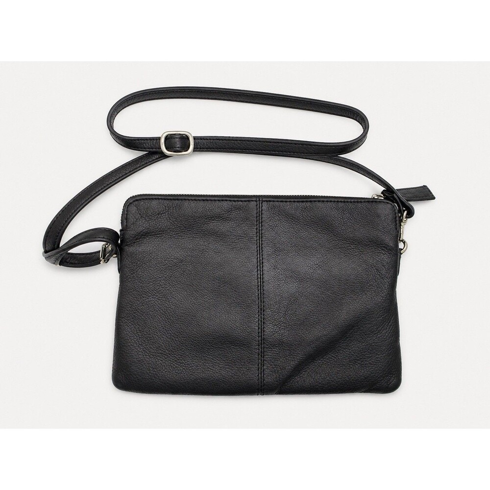 GABEE Black Genuine Leather Crossbody Shoulder Bag Soft Pebbled Minimalist